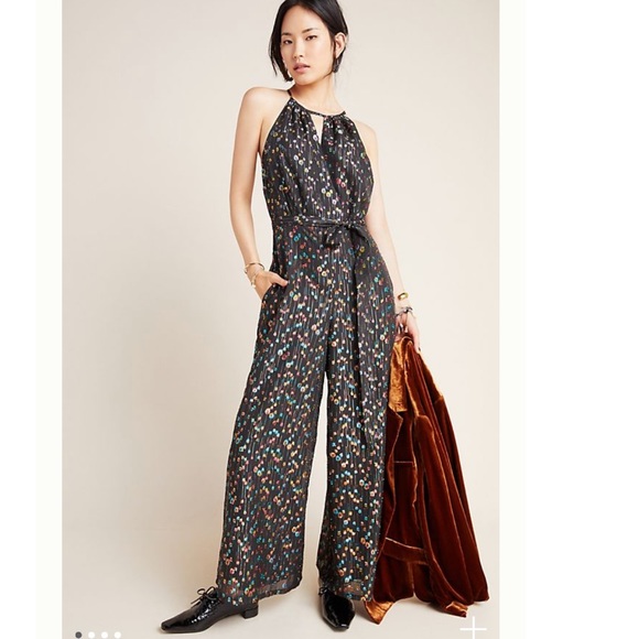 Eva Franco Anthropologie Metallic Dot Halter Jumpsuit with Wide Leg - Picture 2 of 4